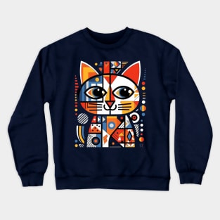 A Geometric Cat Design Crewneck Sweatshirt